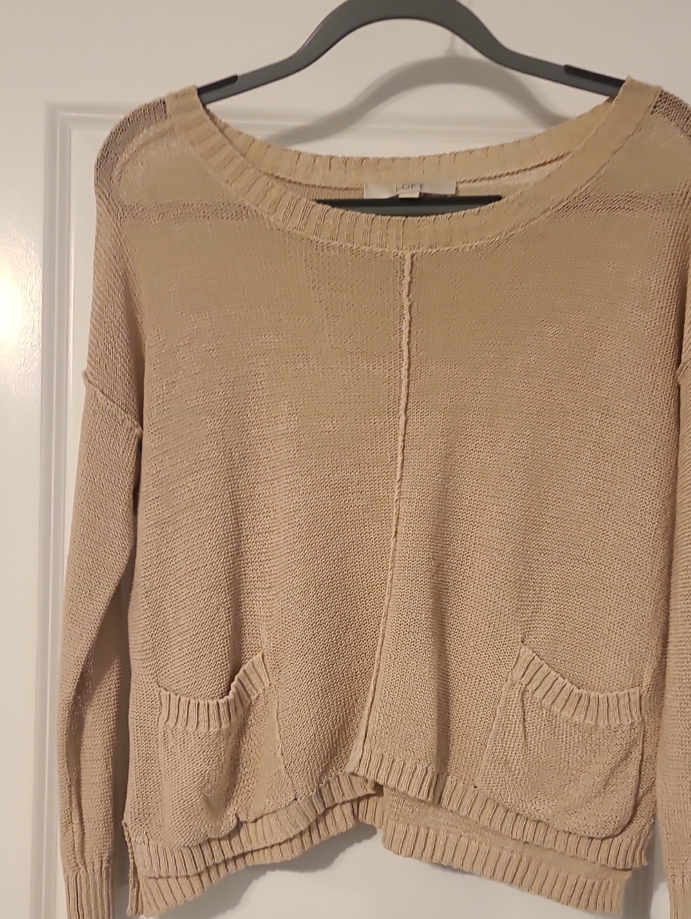 LOFT Beige Scoop Neck Pocket Knit Sweater